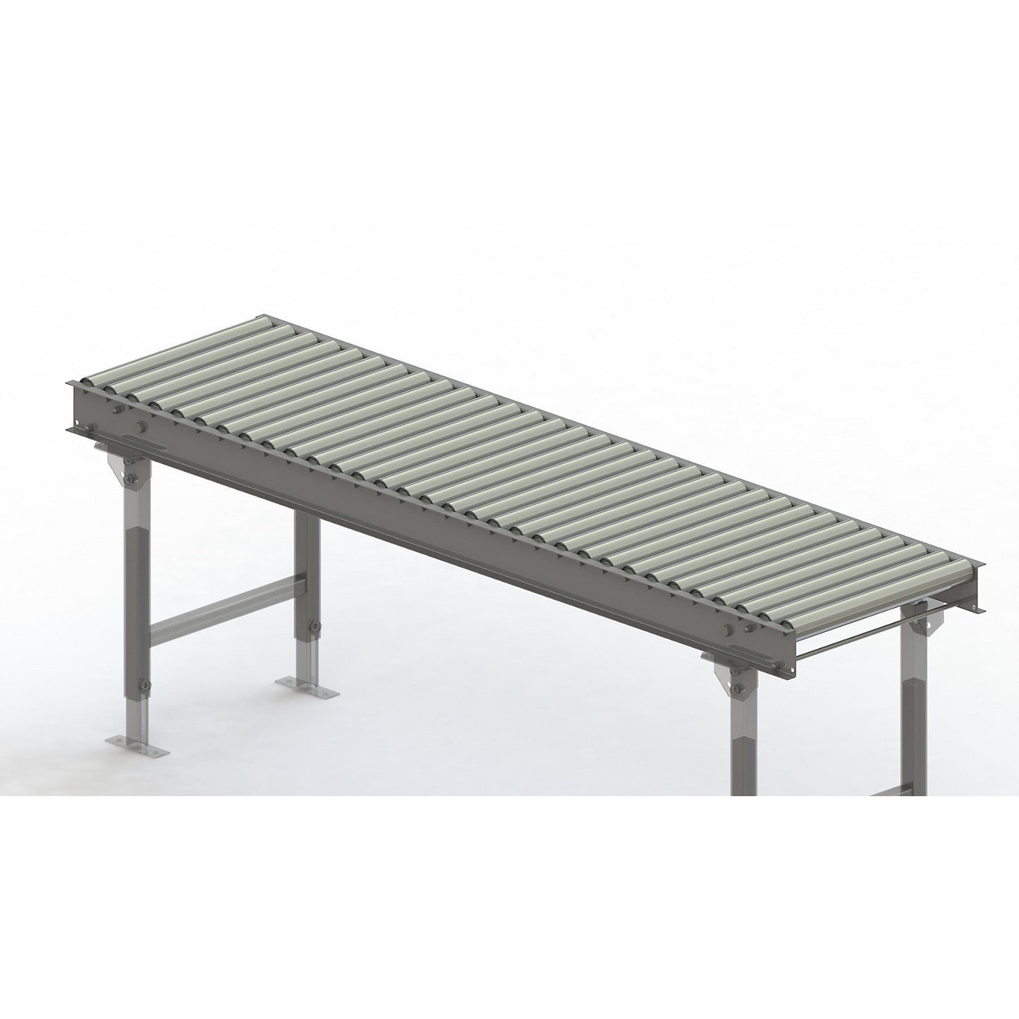 Roller conveyor, steel frame with zinc plated steel rollers, track width 500 mm, distance between axles 62.5 mm, length 2 m.