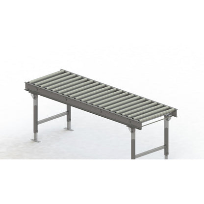 Roller conveyor, steel frame with zinc plated steel rollers, track width 600 mm, distance between axles 100 mm, length 2 m.
