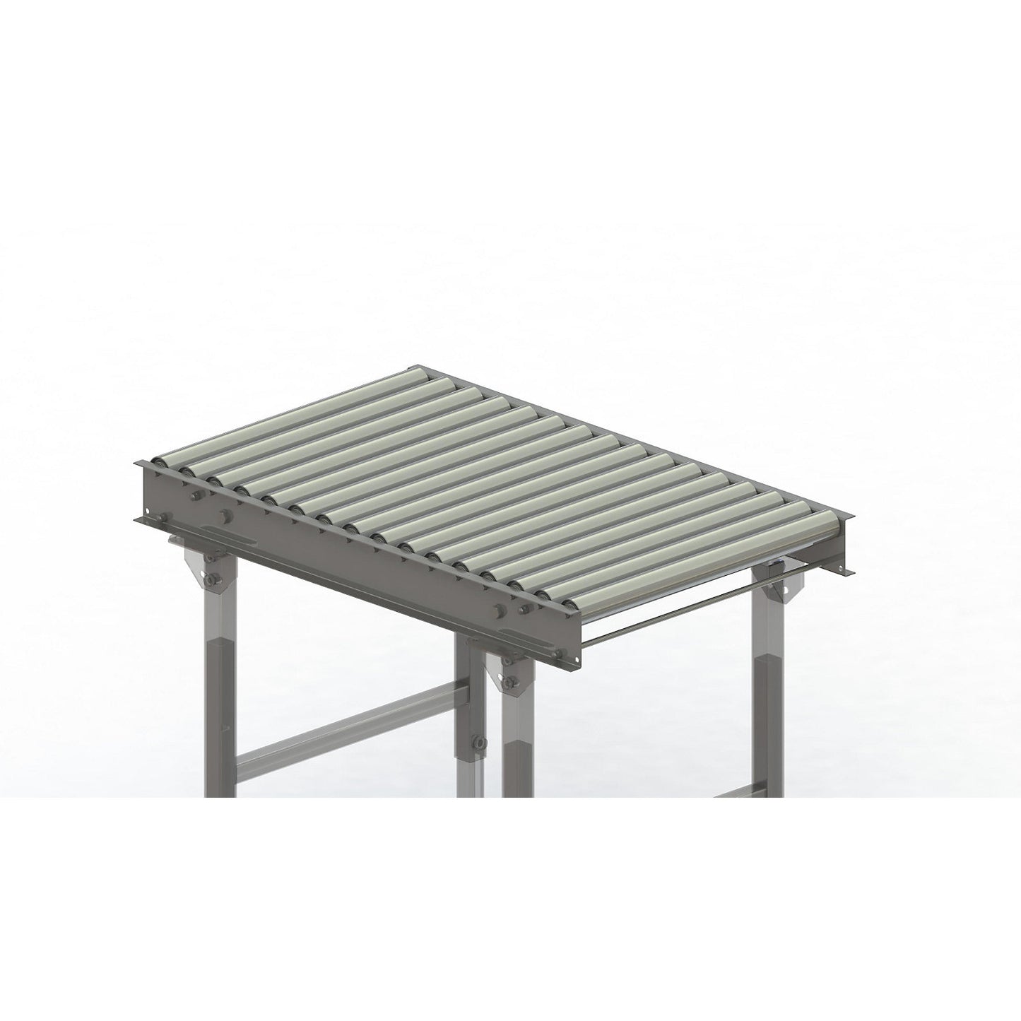 Roller conveyor, steel frame with zinc plated steel rollers, track width 600 mm, distance between axles 62.5 mm, length 1 m.