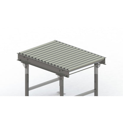 Roller conveyor, steel frame with zinc plated steel rollers, track width 750 mm, distance between axles 62.5 mm, length 1 m.