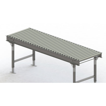 Roller conveyor, steel frame with zinc plated steel rollers, track width 600 mm, distance between axles 62.5 mm, length 2 m.