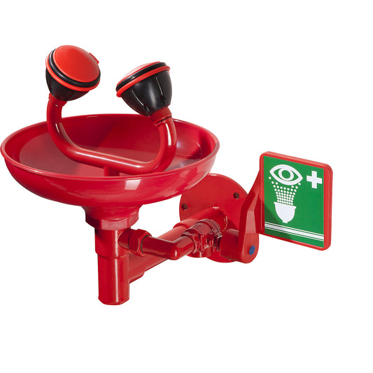 Eye shower with basin and two spray heads, HxD 260 x 395 mm, red.