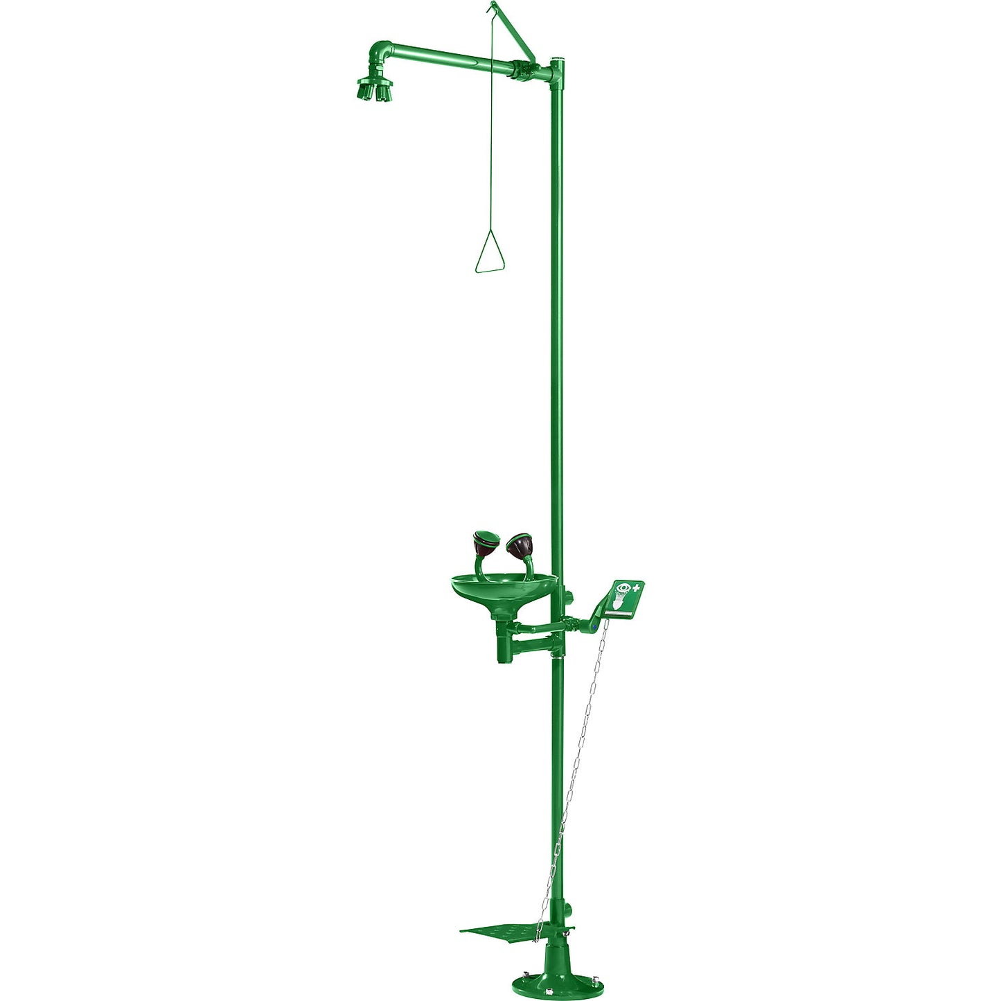 Body and eye emergency shower, HxD 2230 x 855 mm, green.