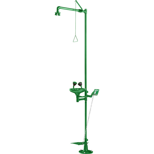 Body and eye emergency shower, HxD 2230 x 855 mm, green.