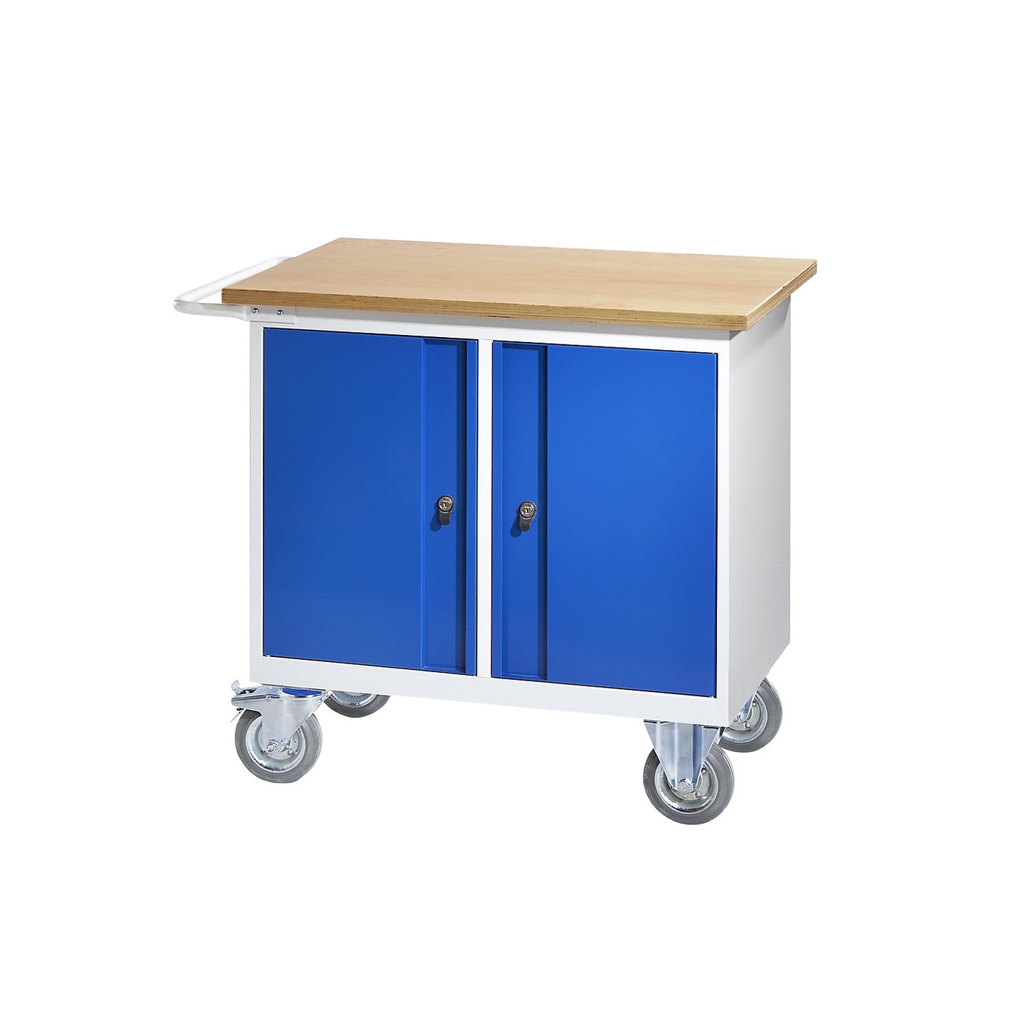 Compact workbench, mobile, with 2 doors, WxD 950 x 590 mm.