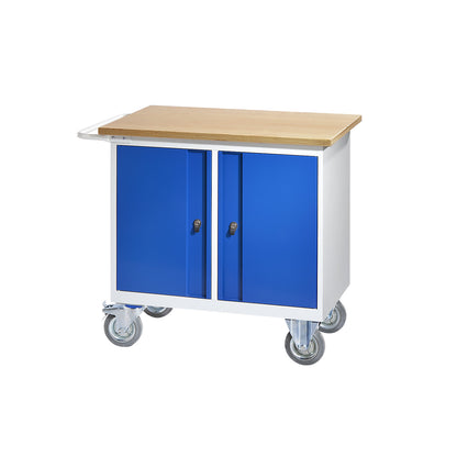 Compact workbench, mobile, with 2 doors, WxD 950 x 590 mm.