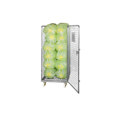Wire mesh container with steel dolly, 4-sided, effective height 1585 mm.