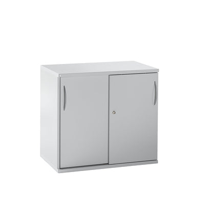 LENA - Sliding door cupboard, 1 shelf, 2 file heights, 2 sliding doors, HxWxD 722 x 800 x 442 mm, light grey.