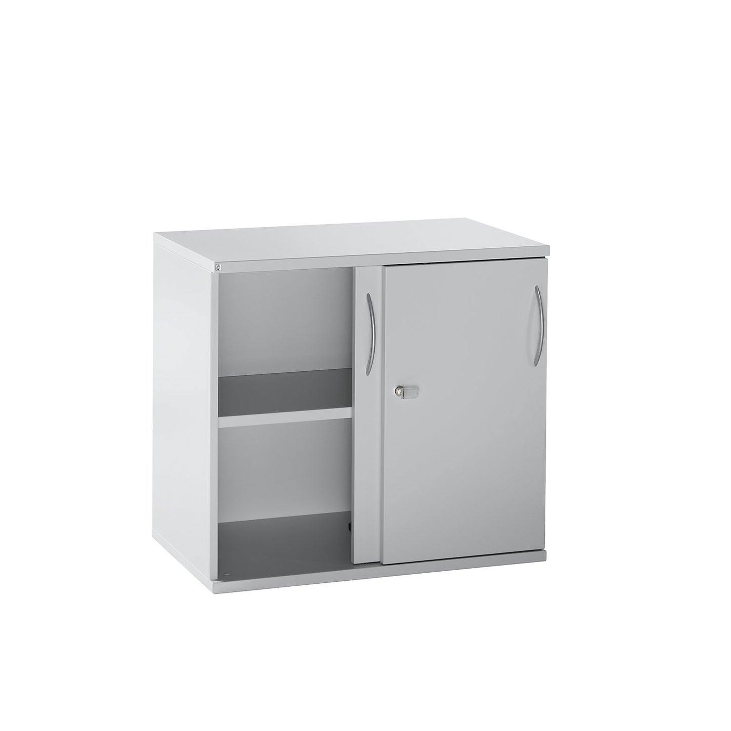 LENA - Sliding door cupboard, 1 shelf, 2 file heights, 2 sliding doors, HxWxD 722 x 800 x 442 mm, light grey.