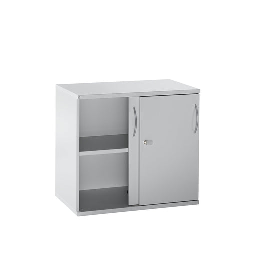 LENA - Sliding door cupboard, 1 shelf, 2 file heights, 2 sliding doors, HxWxD 722 x 800 x 442 mm, light grey.