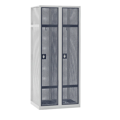 Perforated sheet steel locker, 2 compartments, light grey / basalt grey, W 800 mm, rotary bolt.