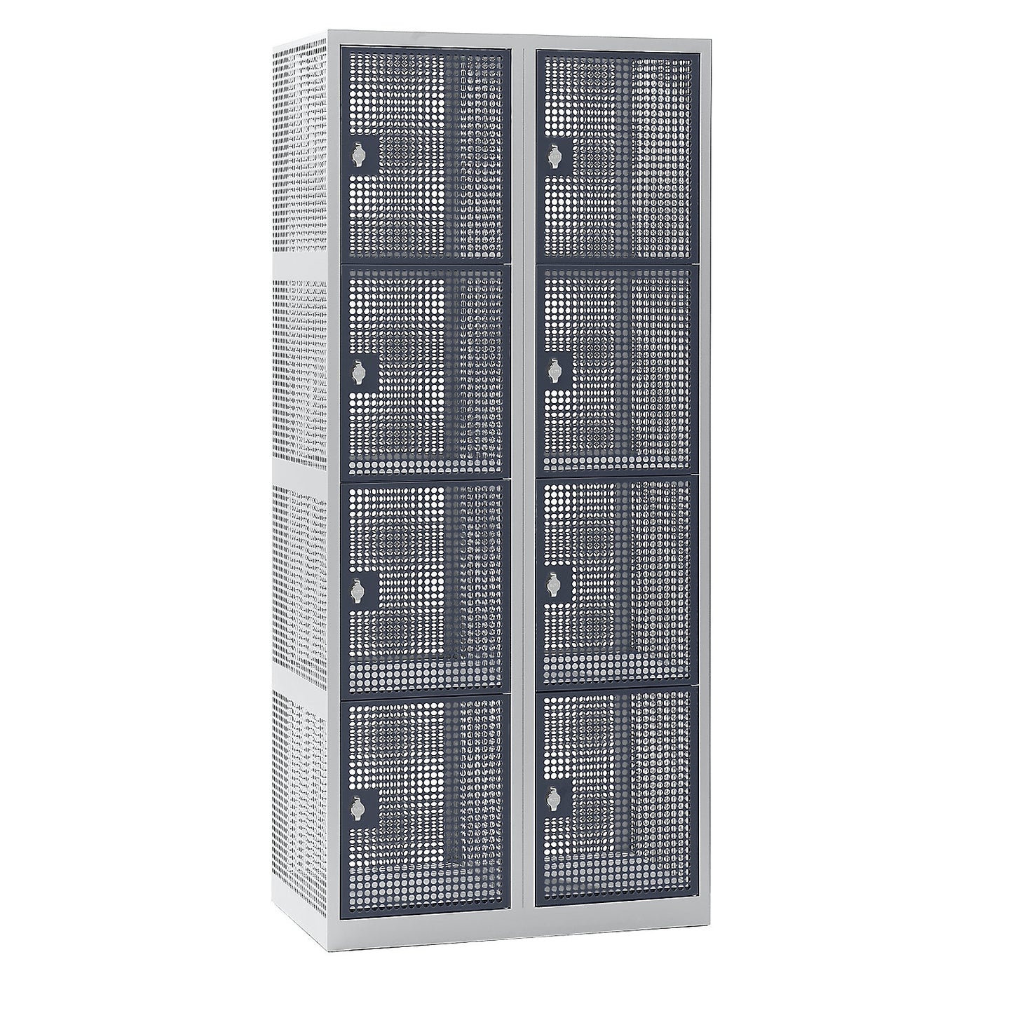 4-fold compartment locker, perforated sheet steel, 2 compartments, light grey / basalt grey.