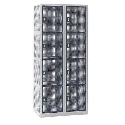 4-fold compartment locker, perforated sheet steel, 2 compartments, light grey / basalt grey.