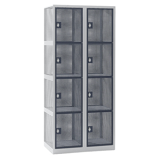 4-fold compartment locker, perforated sheet steel, 2 compartments, light grey / basalt grey.