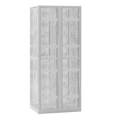 Double deck perforated sheet steel locker, 2 compartments, light grey, W 800 mm, cylinder lock.