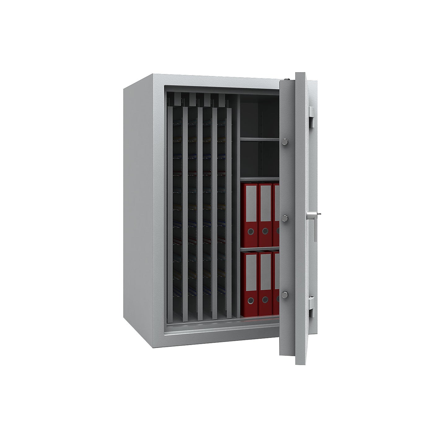 Key safe with extendable intermediate panels, VDMA B and Euro standard S2, 1650 hooks, 3 shelves, HxWxD 1256 x 836 x 700 mm.