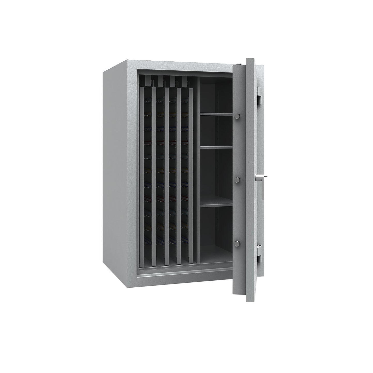 Key safe with extendable intermediate panels, VDMA B and Euro standard S2, 1650 hooks, 3 shelves, HxWxD 1256 x 836 x 700 mm.