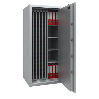 Key safe with extendable intermediate panels, VDMA B and Euro standard S2, 2400 hooks, 4 shelves, HxWxD 1806 x 836 x 700 mm.
