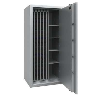 Key safe with extendable intermediate panels, VDMA B and Euro standard S2, 2400 hooks, 4 shelves, HxWxD 1806 x 836 x 700 mm.