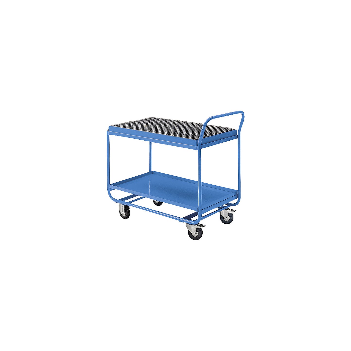 Table trolley, with sump tray, grate and drain tap, light blue.