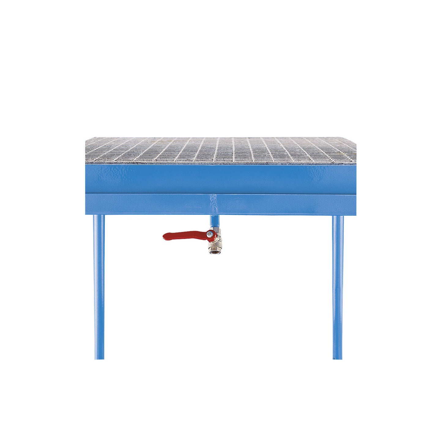 Table trolley, with sump tray, grate and drain tap, light blue.