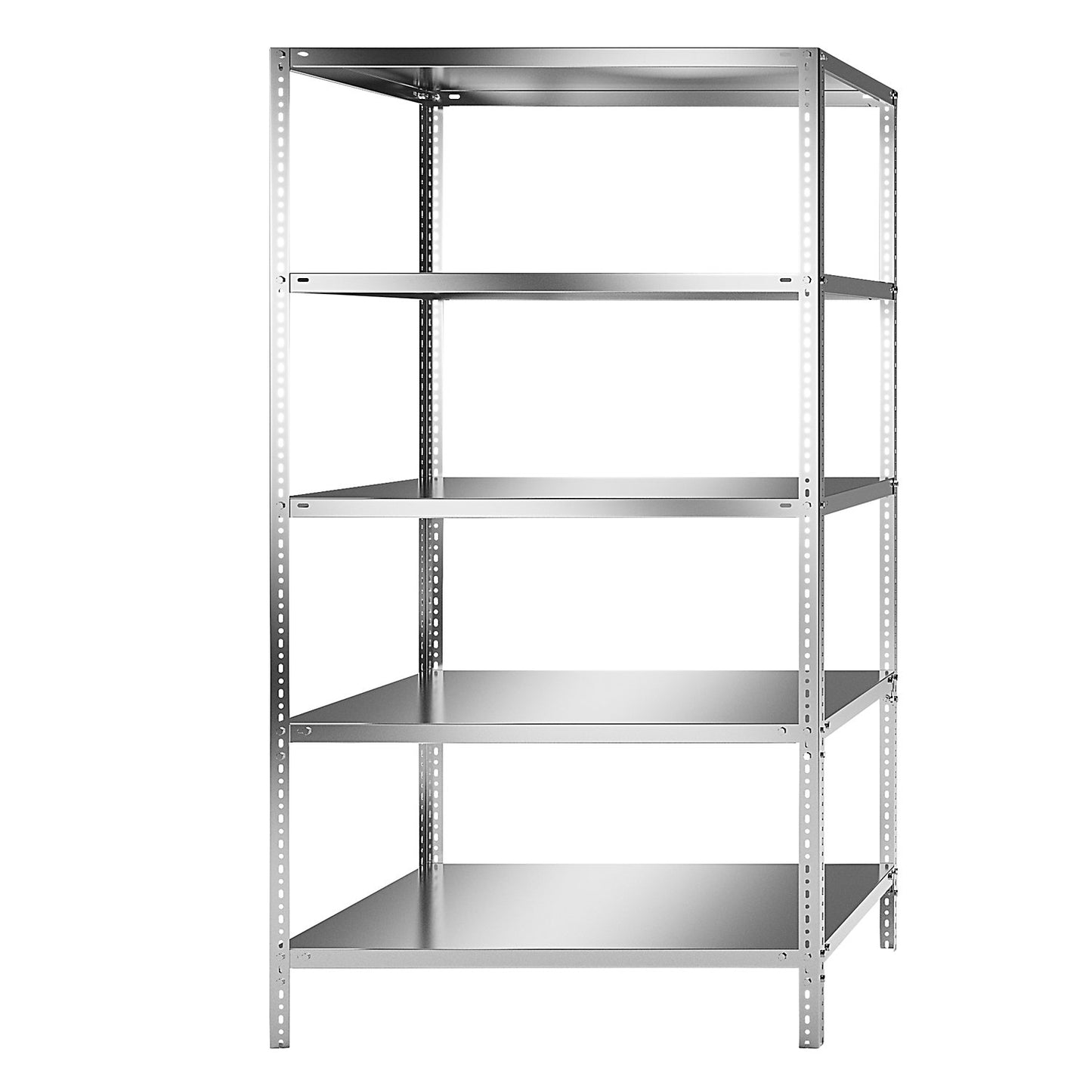 Stainless steel shelf unit, shelf height 2000 mm, standard shelf, width x depth 1100 x 800 mm.