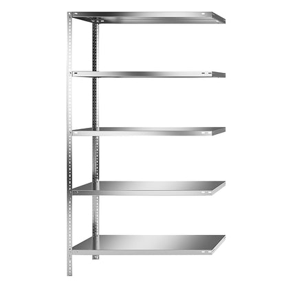 Stainless steel shelf unit, shelf height 2000 mm, extension shelf, width x depth 1100 x 500 mm.