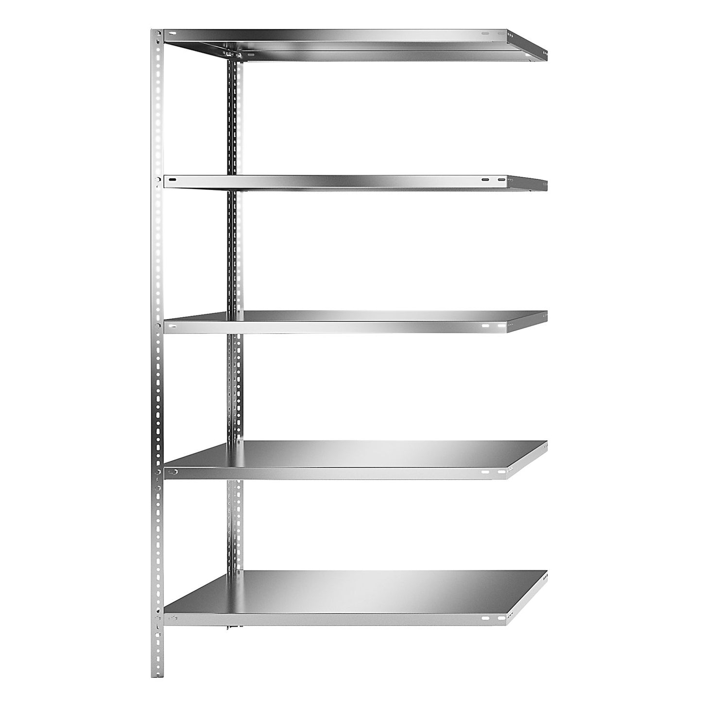 Stainless steel shelf unit, shelf height 2000 mm, extension shelf, width x depth 1100 x 600 mm.