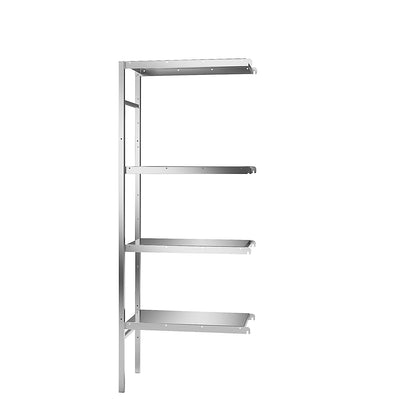 Stainless steel boltless shelf unit, 4 smooth shelves, shelf width x depth 640 x 440 mm, extension shelf unit.