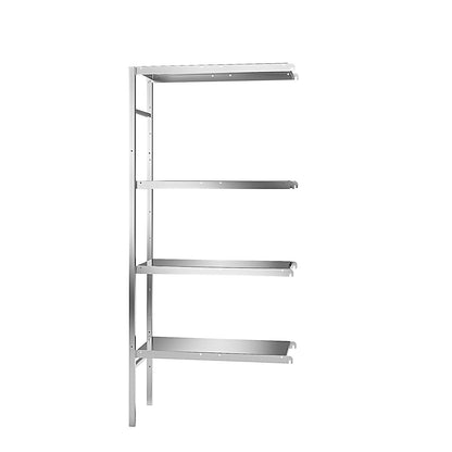 Stainless steel boltless shelf unit, 4 smooth shelves, shelf width x depth 740 x 440 mm, extension shelf unit.
