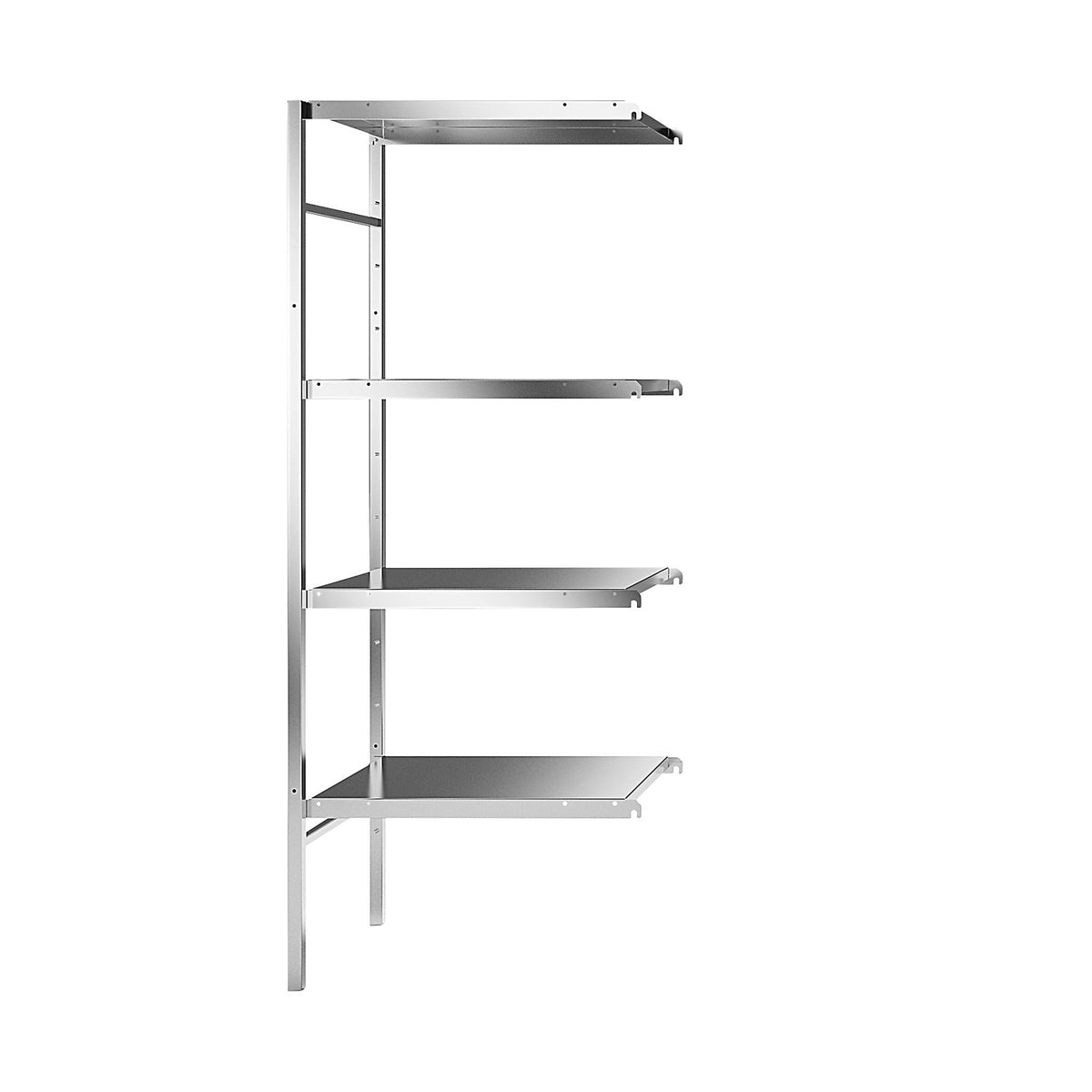 Stainless steel boltless shelf unit, 4 smooth shelves, shelf width x depth 640 x 540 mm, extension shelf unit.