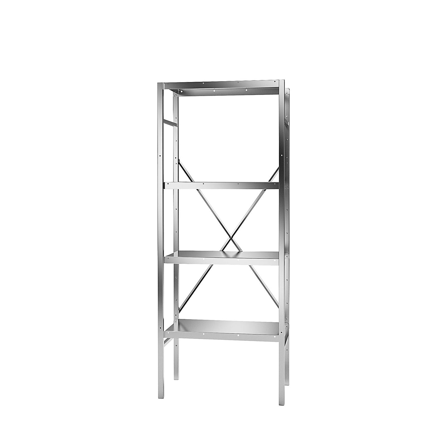 Stainless steel boltless shelf unit, 4 smooth shelves, shelf width x depth 640 x 440 mm, standard shelf unit.
