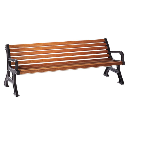 Solid wooden bench, W 2000 mm, meranti wood slats, with arm rests.