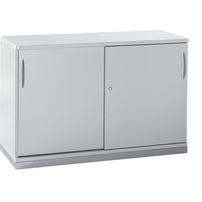LENA - Sliding door cupboard, 1 shelf, 2 file heights, 2 sliding doors, HxWxD 781 x 1200 x 442 mm, light grey.
