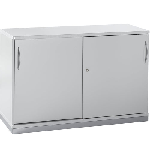 LENA - Sliding door cupboard, 1 shelf, 2 file heights, 2 sliding doors, HxWxD 781 x 1200 x 442 mm, light grey.
