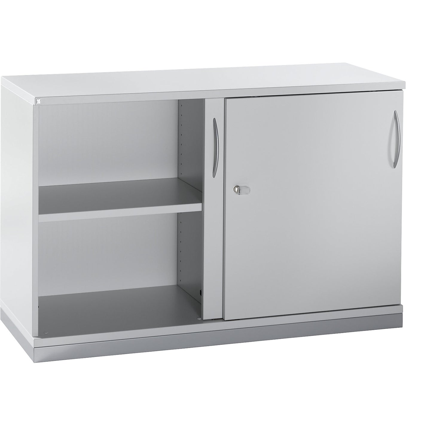 LENA - Sliding door cupboard, 1 shelf, 2 file heights, 2 sliding doors, HxWxD 781 x 1200 x 442 mm, light grey.