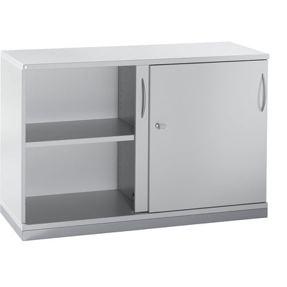LENA - Sliding door cupboard, 1 shelf, 2 file heights, 2 sliding doors, HxWxD 781 x 1200 x 442 mm, light grey.