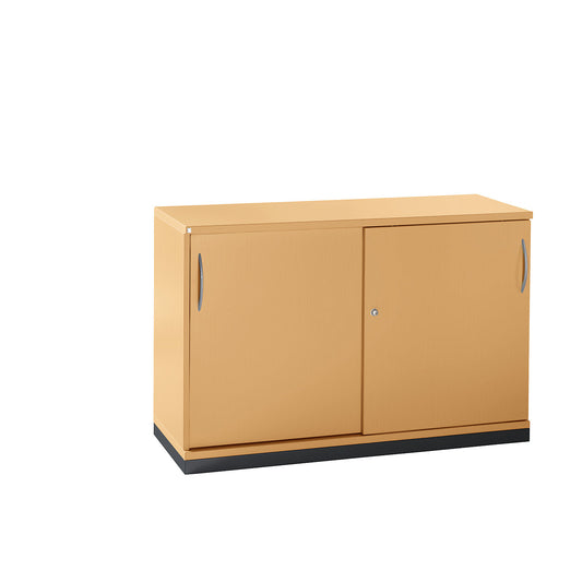 LENA - Sliding door cupboard, 1 shelf, 2 file heights, 2 sliding doors, HxWxD 781 x 1200 x 442 mm, beech finish.