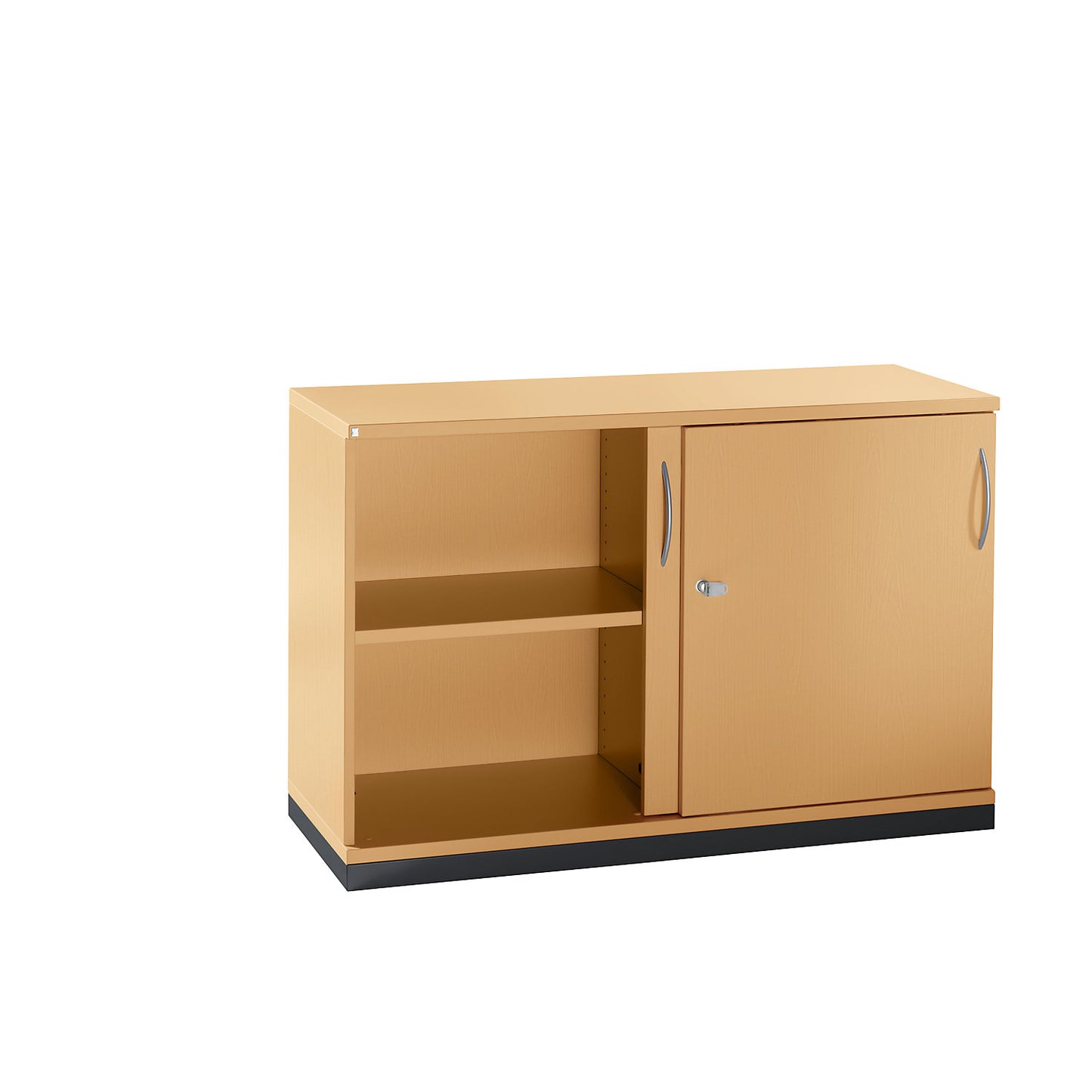 LENA - Sliding door cupboard, 1 shelf, 2 file heights, 2 sliding doors, HxWxD 781 x 1200 x 442 mm, beech finish.