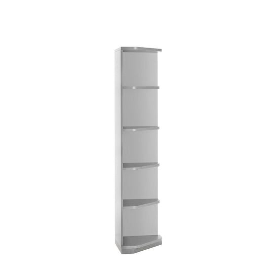 LENA - Quarter circle corner shelf, 4 shelves, 5 file heights, light grey.