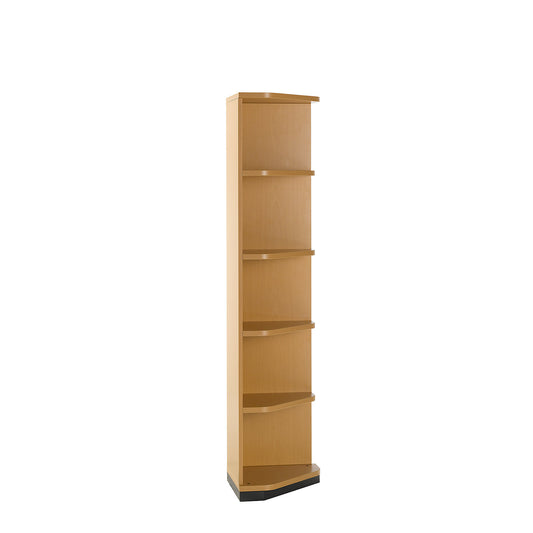 LENA - Quarter circle corner shelf, 4 shelves, 5 file heights, beech finish.