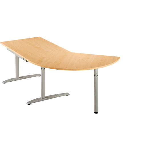 HANNA - Add-on table, height adjustable from 650 - 850 mm, 3/8 circle with support foot, beech finish.