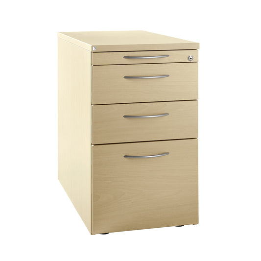 HANNA - Fixed pedestal, 1 utensil drawer, 2 drawers, 1 suspension file drawer, maple finish.