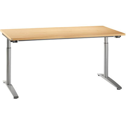 HANNA - Desk with C-foot frame, height adjustable 650 - 850 mm, width 1600 mm, beech finish.