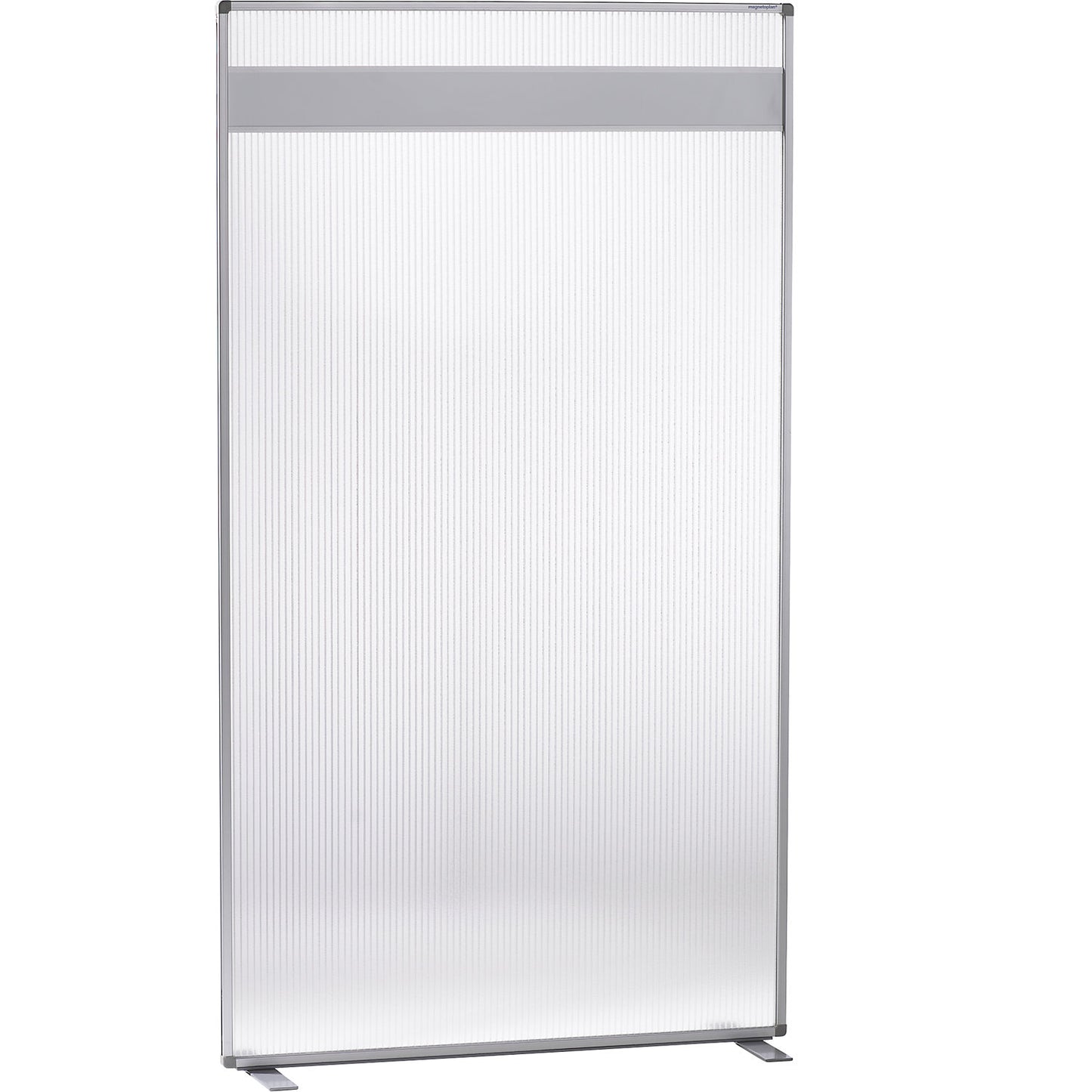 Room divider, polycarbonate pane with magnetowand® strip, HxWxD 1800 x 1000 x 350 mm.