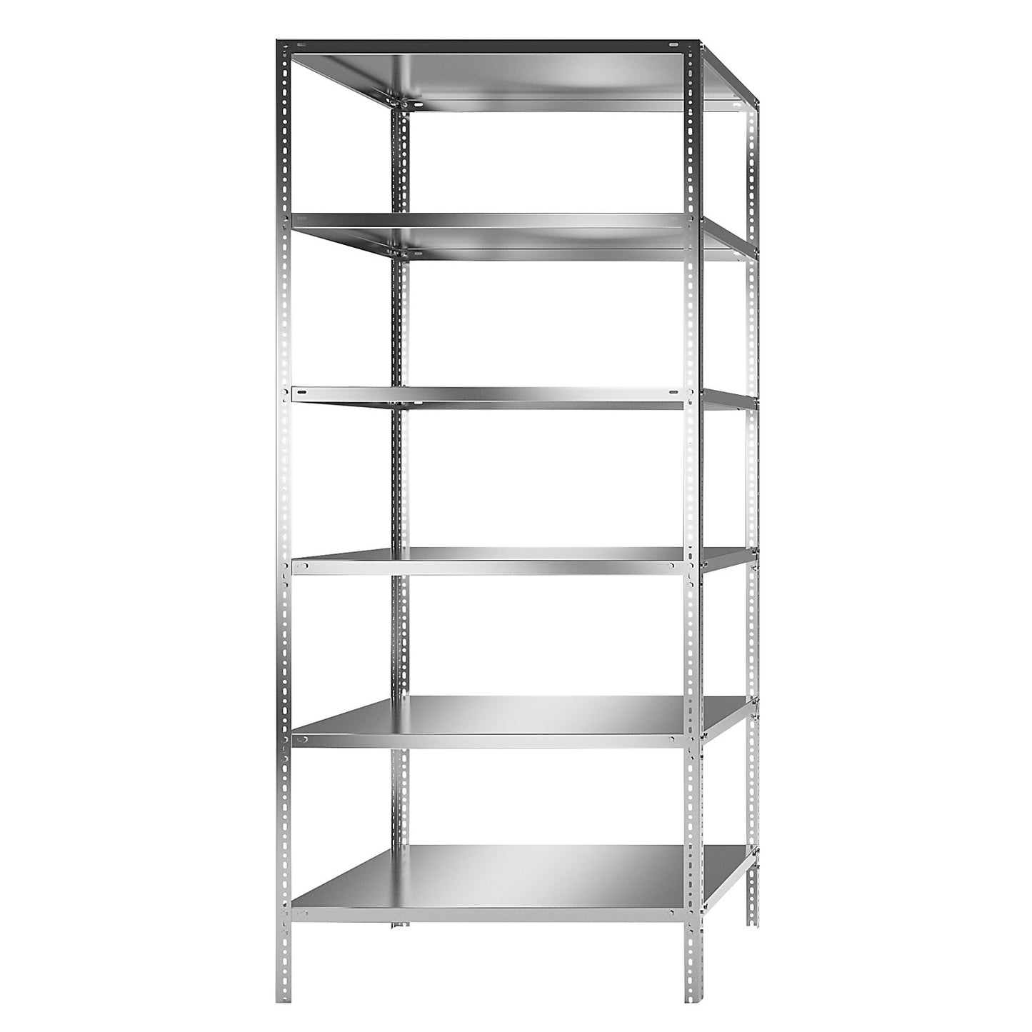 Stainless steel shelf unit, shelf height 2500 mm, standard shelf, width x depth 1100 x 800 mm.