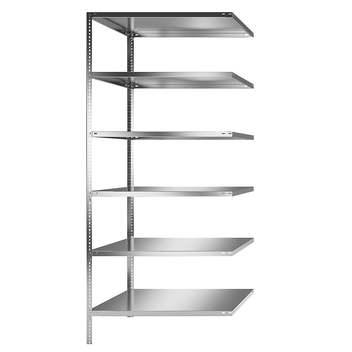 Stainless steel shelf unit, shelf height 2500 mm, extension shelf, width x depth 1100 x 800 mm.