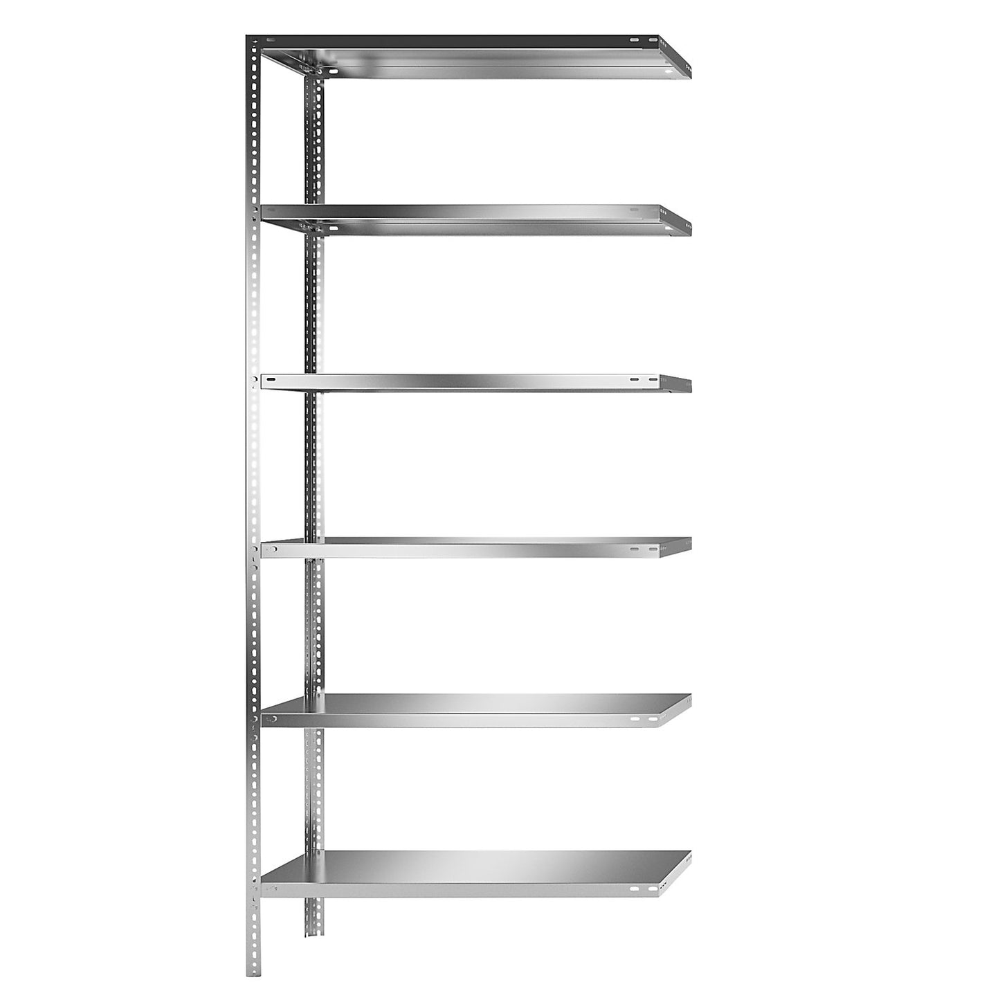 Stainless steel shelf unit, shelf height 2500 mm, extension shelf, width x depth 1100 x 400 mm.