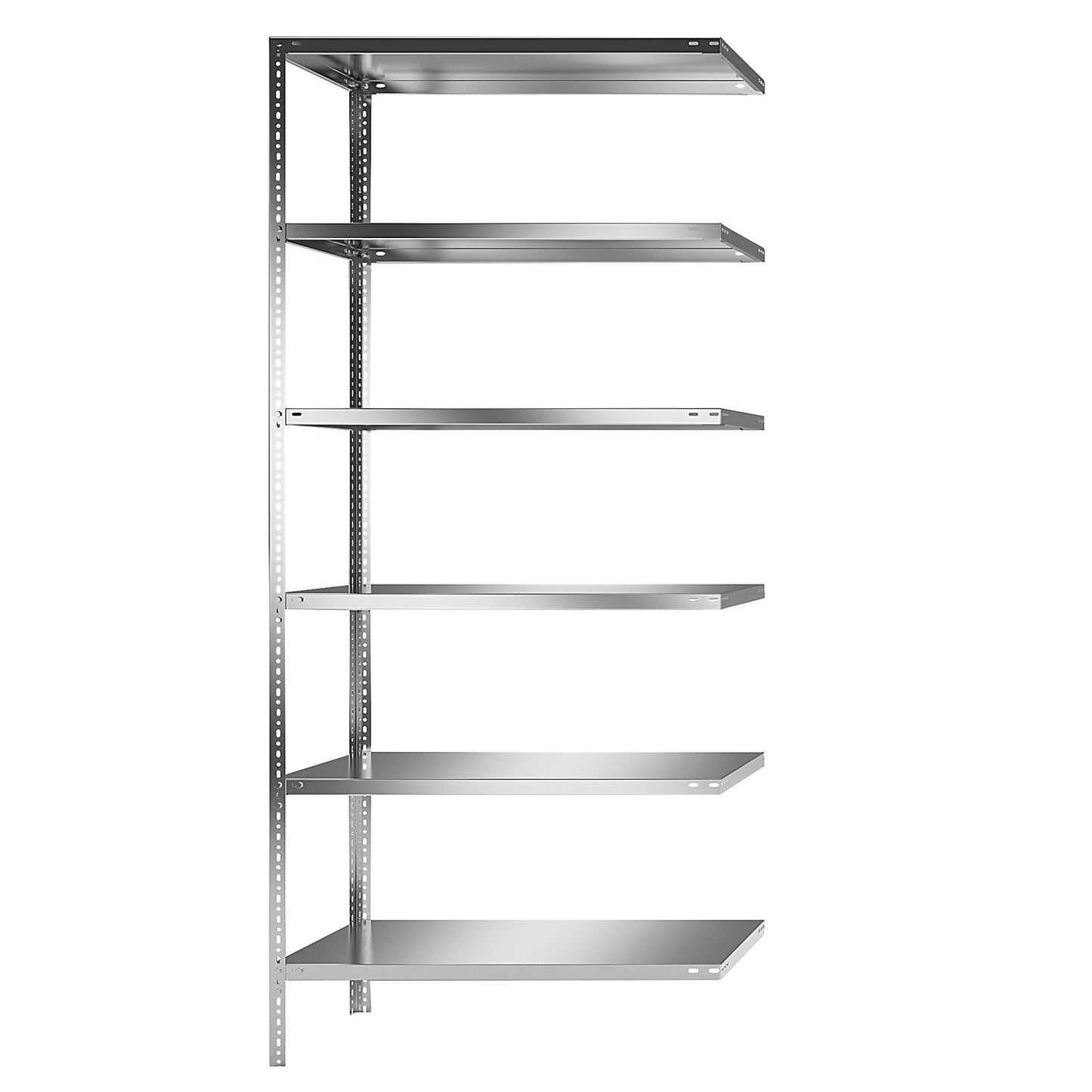 Stainless steel shelf unit, shelf height 2500 mm, extension shelf, width x depth 1100 x 500 mm.