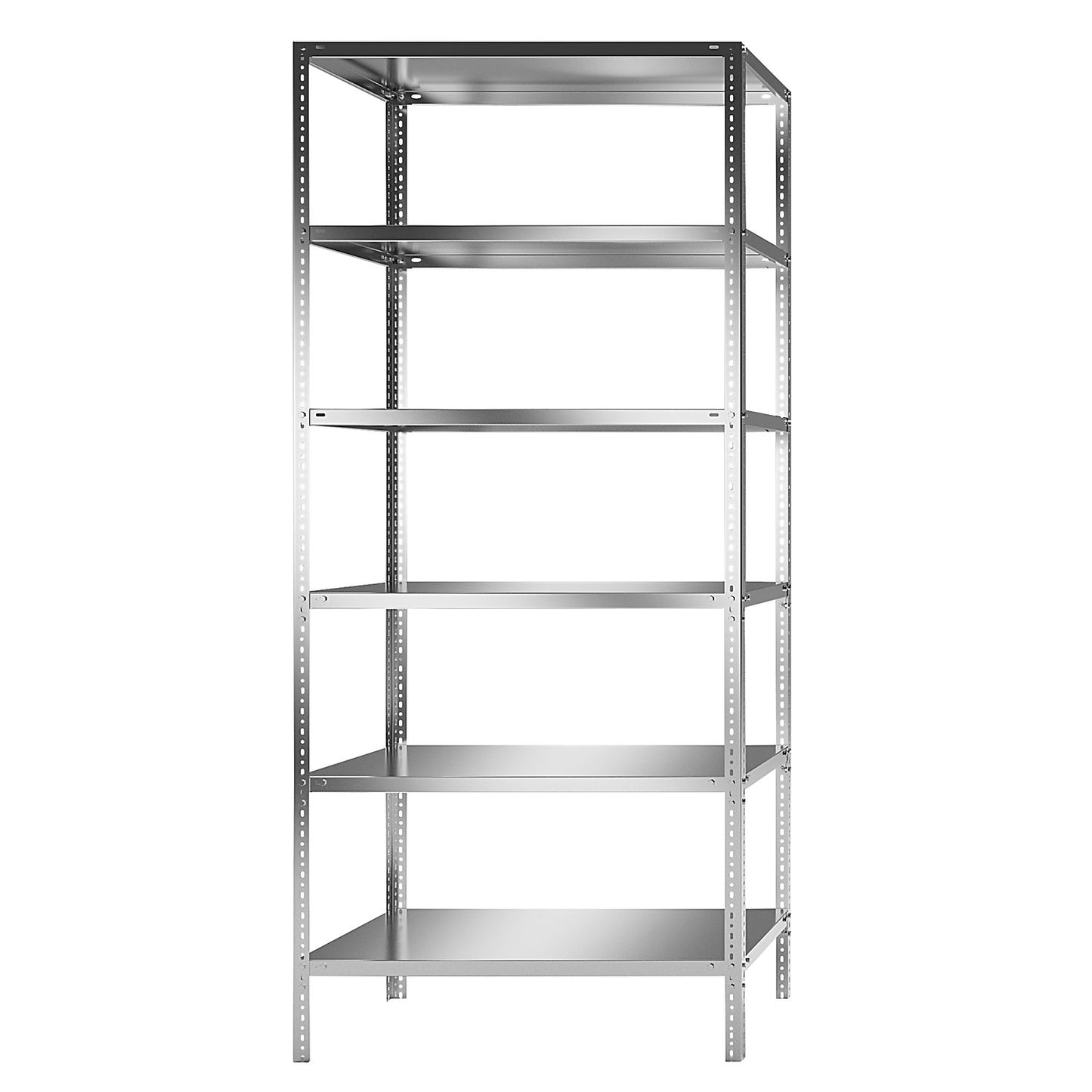 Stainless steel shelf unit, shelf height 2500 mm, standard shelf, width x depth 1100 x 600 mm.